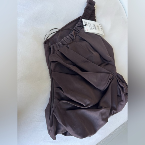 Zara One-Shoulder Dark Brown Asymmetric Top Limited Edition XS - Picture 3 of 4